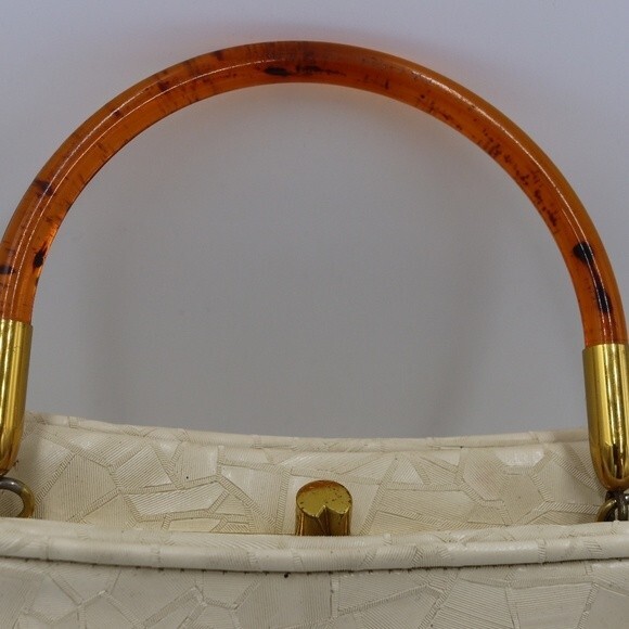 Vintage White Frame Abstract Patterned Box Purse 1960s - Picture 7 of 15